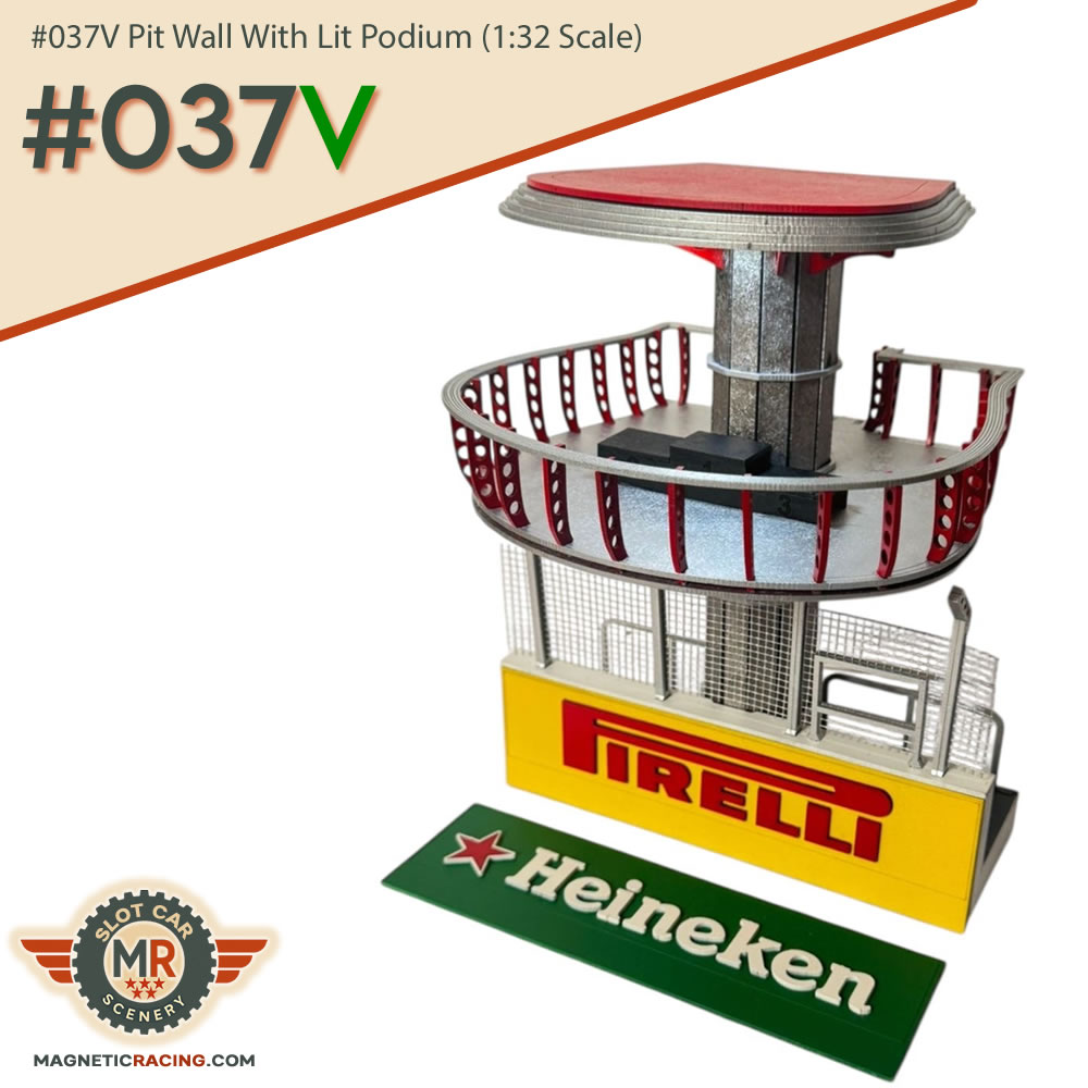 Pit wall with podium for slot cars